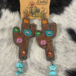 Justin Boots Cactus Earrings with Colorful Embroidery